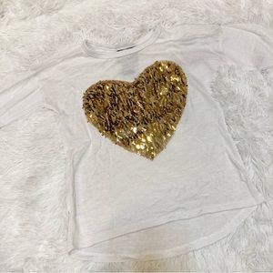 Kids Girls Gold Heart Shiny Sequin Long Sleeve Sweater Size Small